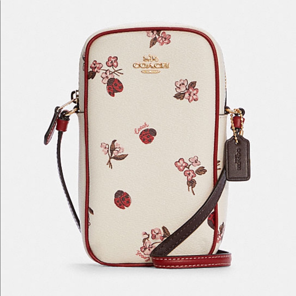 Coach North/South Zip Phone Crossbody With Ladybug Floral Print